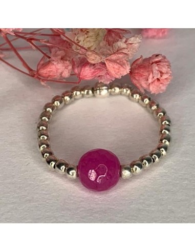Silver 925 pink agate small beads ring