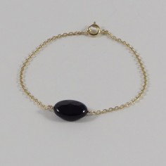 Bracelet chaine argent pierre Onyx ovale facettée   