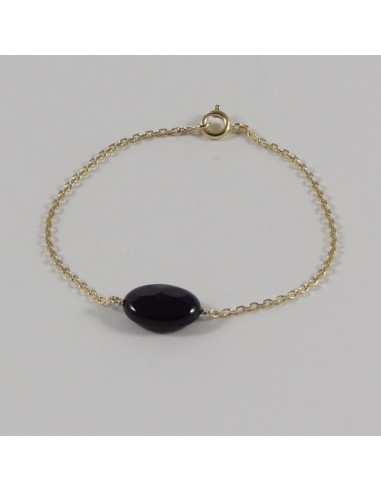 Bracelet chaine argent pierre Onyx ovale facettée   