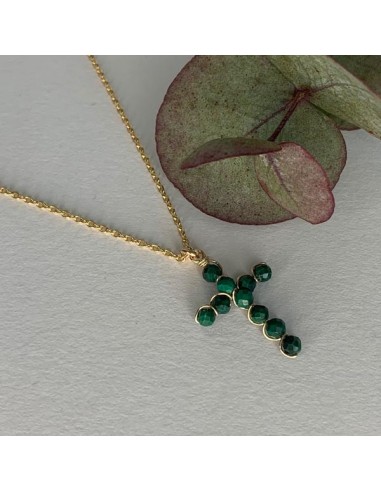 Gold plated small cross with malachite