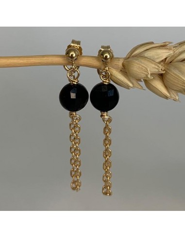 Gold plated chain with onyx earrings