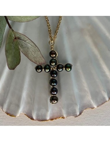 Gold plated cross with black...