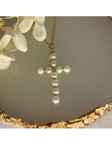 Gold plated cross with white...