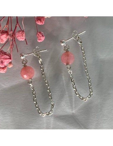Silver 925 chain with pink jade earrings