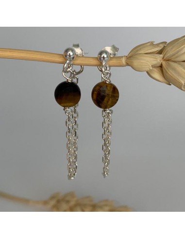 Silver 925 chain with tiger eye earrings