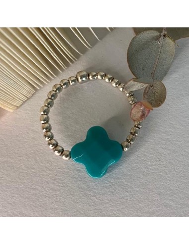 Bague mini perles argent croix turquoise