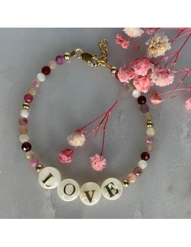 Bracelet plaqué or Love pierres roses