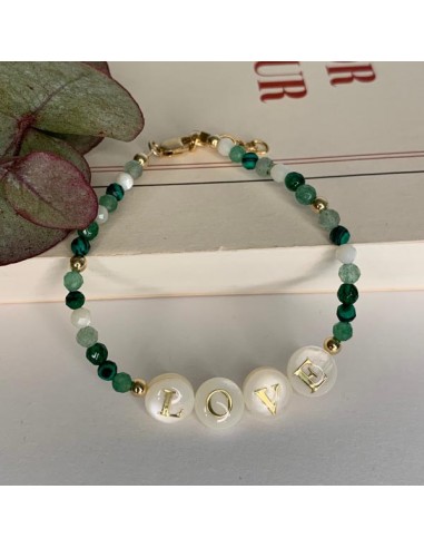 Bracelet plaqué or Love pierres vertes
