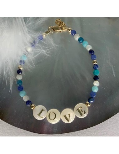 Bracelet plaqué or Love pierres bleues
