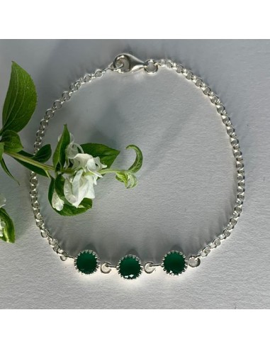 Bracelet chaine argent 3 onyx verts