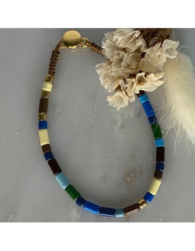 Bracelet fin perles multicolores bleues
