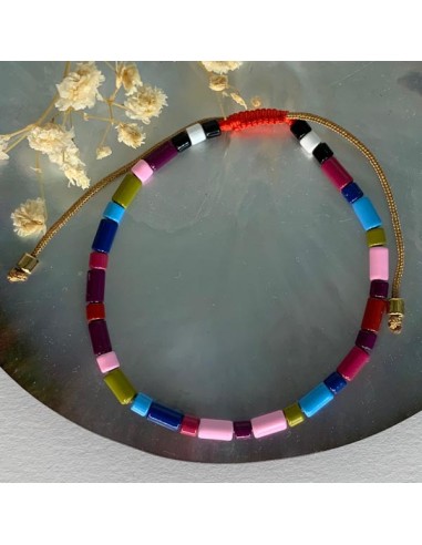 Pink multicolored thin beads bracelet