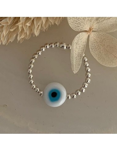 Silver 925 white eye small beads ring