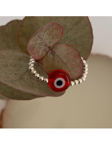 Silver 925 red eye small beads ring