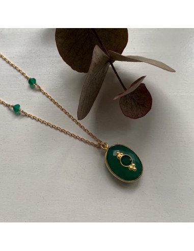 Gold plated faceted oval green onyx...