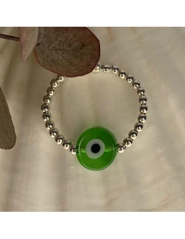 Silver 925 green eye small beads ring