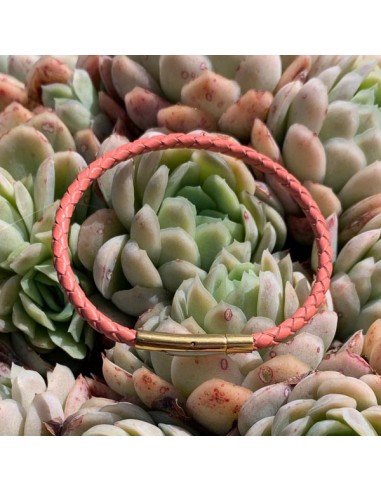 Coral leather breaded bracelet