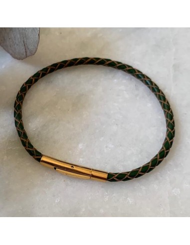 Bracelet cuir vert natté