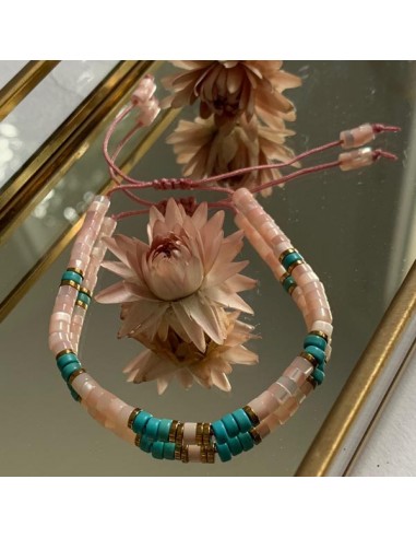 Bracelet Heishi nacre rose et turquoise