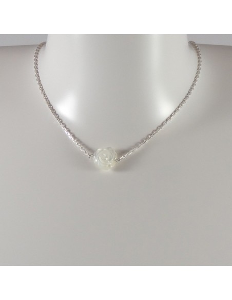 Collier chaine argent Rose nacre blanche