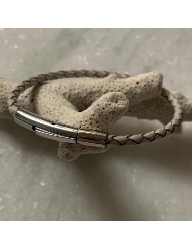 Silver leather breaded bracelet