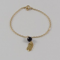 Bracelet chaine pompon pierre semi- précieuse plaqué or