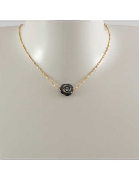 Collier chaine plaqué or Rose nacre grise