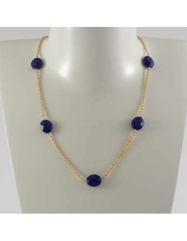 Collier chaine plaqué or 6 Lapis Lazuli ovale facetée    
