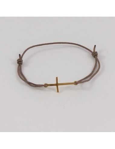 Bracelet cordon petite Croix plaqué or