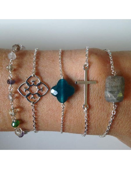 Bracelet chaine argent motif 4 mini Coeurs croix 