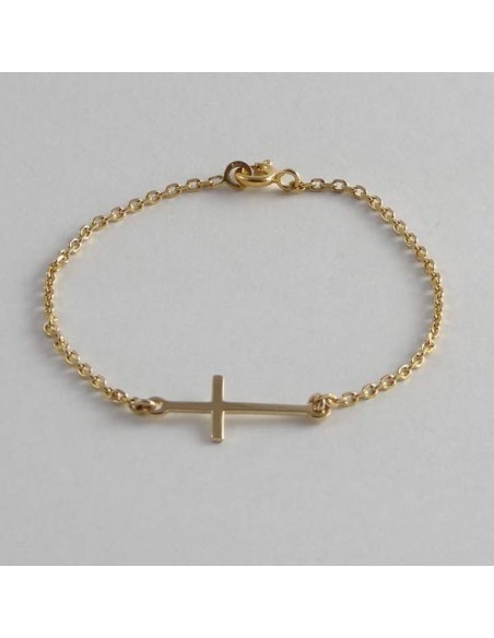 Bracelet chaine plaqué or motif petite Croix 