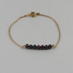 Bracelet chaine plaqué or Barrette perles d'eau douce noire