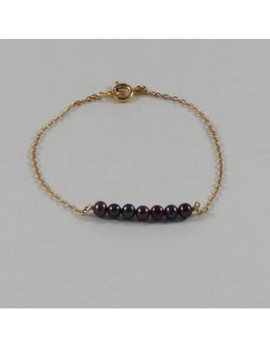 Bracelet chaine plaqué or Barrette perles d'eau douce noire