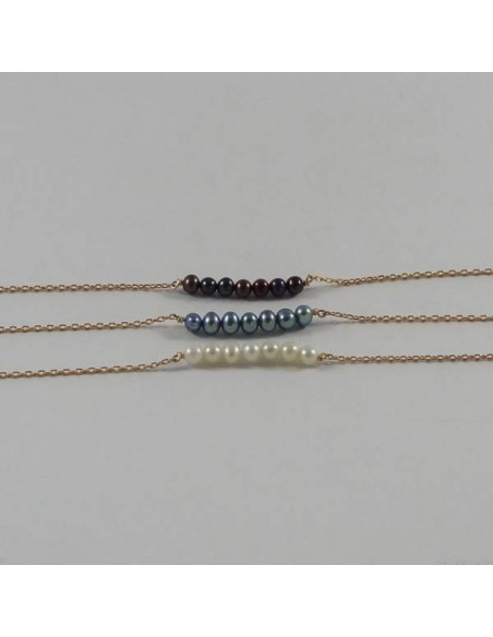 Collier chaine plaqué or Barrette perles d'eau douce bleu irisé