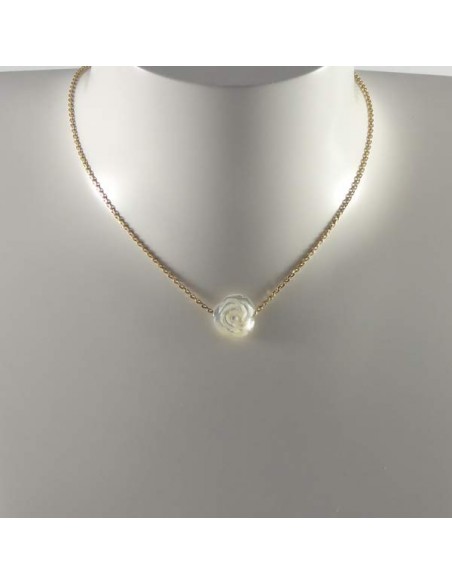 Collier chaine plaqué or Rose nacre blanche
