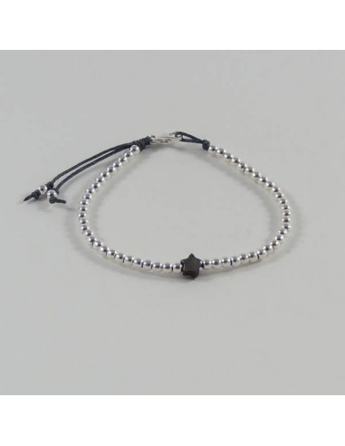 Bracelet Elise mini perles argent fermoir et étoile nacre grise