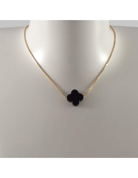 Collier chaine plaqué or Croix onyx  