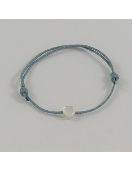 Bracelet cordon mini Coeur nacre blanche