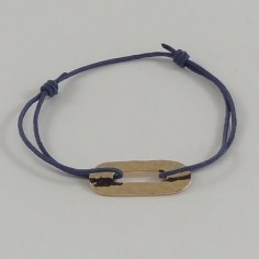 Bracelet cordon motif oval plaqué or martelé