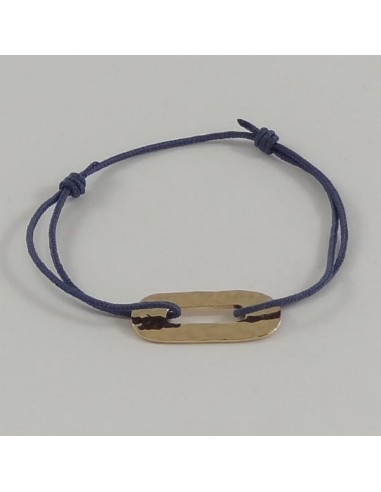 Bracelet cordon motif oval plaqué or martelé