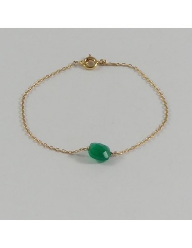 Bracelet chaine plaqué or mini pierre carrée facetées onyx verte