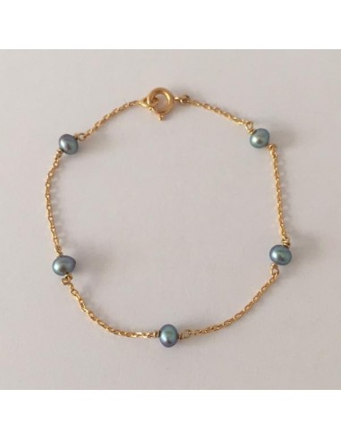 Bracelet chaine plaqué or 5 petites perles grises