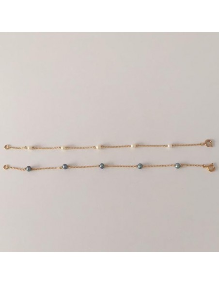 Bracelet chaine plaqué or 5 petites perles grises