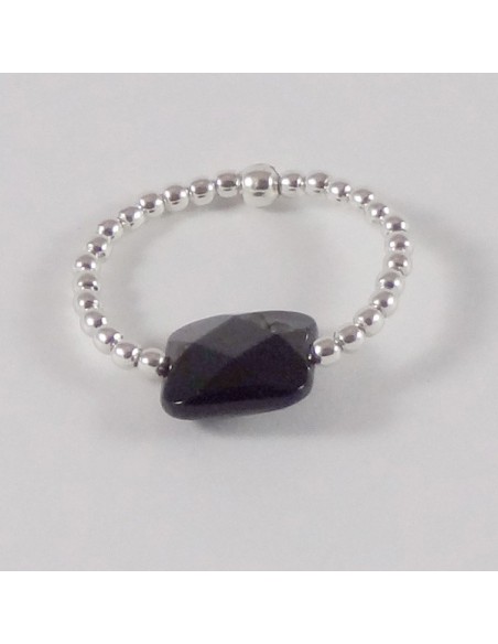 Small beads ring silver 925 onyx oval stone