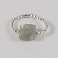 Bague minis perles argent Pierre semi - précieuse labradorite carrée