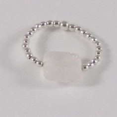 Bague minis perles argent Pierre semi - précieuse quartz rose carrée