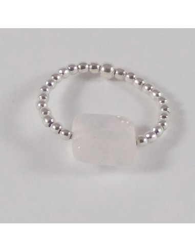 Bague minis perles argent Pierre semi - précieuse quartz rose carrée