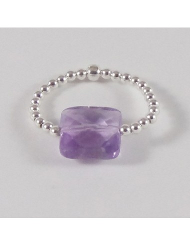 Small beads ring silver 925 amethyst square stone