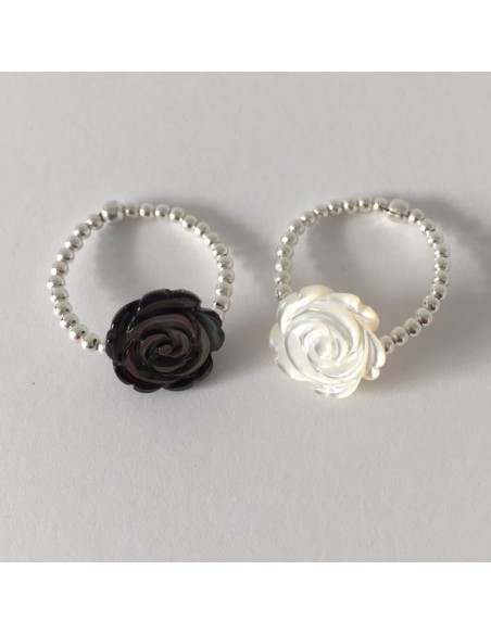 Small beads ring silver 925 white rose mother of pearl