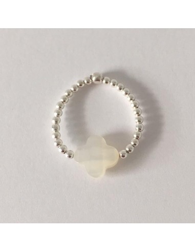Bague minis perles argent Croix nacre blanche